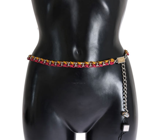 Dolce &amp; Gabbana Rot-Gelber Ledergürtel mit Kristallen
