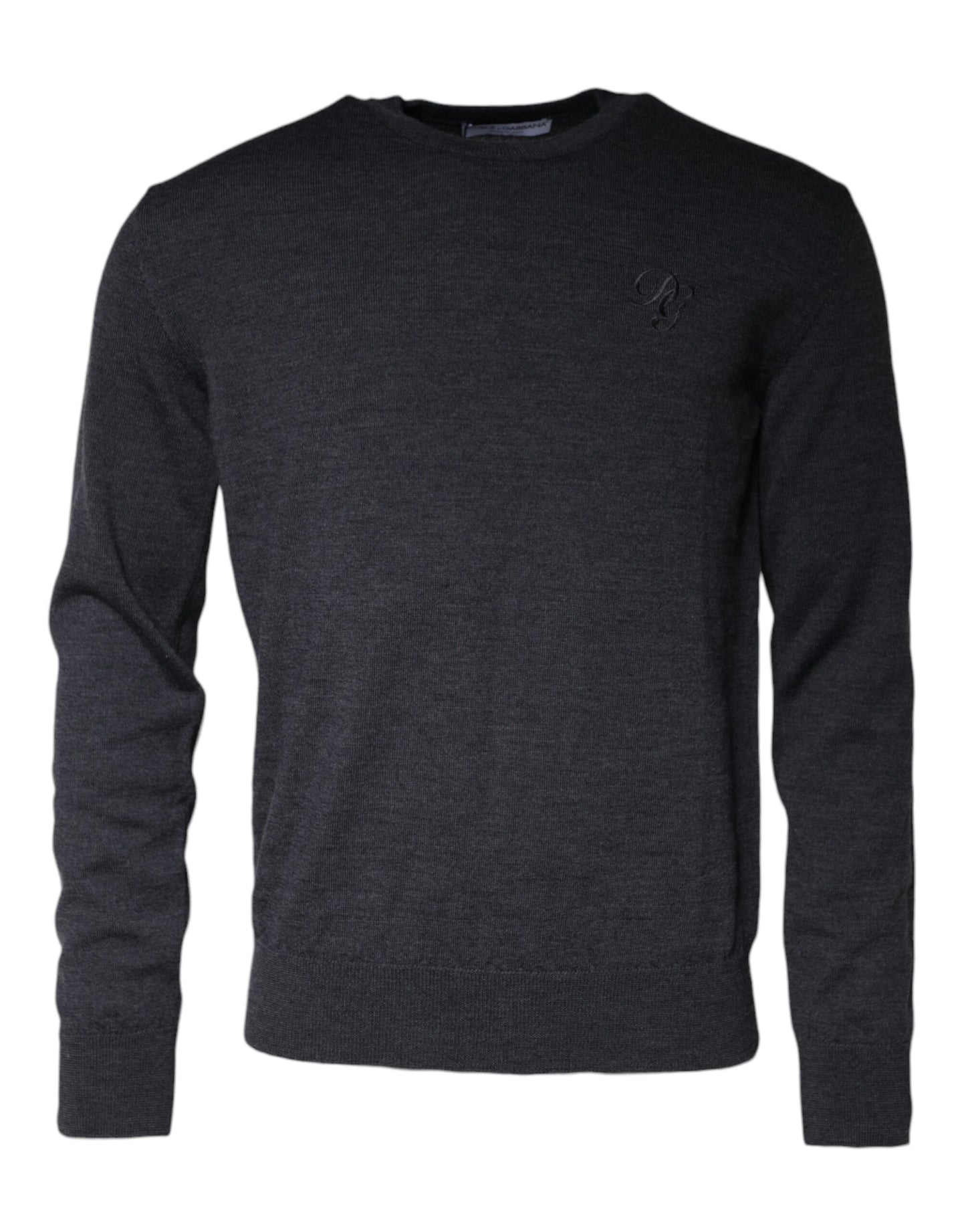 Dolce &amp; Gabbana Pullover aus dunkelgrauer Wolle mit Rundhalsausschnitt