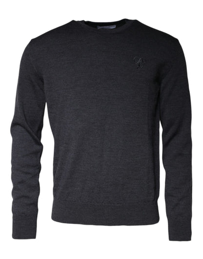Dolce &amp; Gabbana Pullover aus dunkelgrauer Wolle mit Rundhalsausschnitt