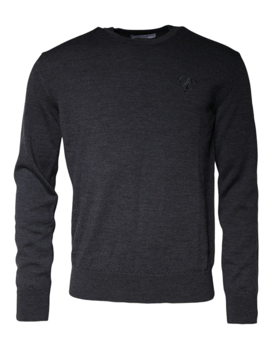 Dolce &amp; Gabbana Dark Gray Wool Crew Neck Pullover Sweater