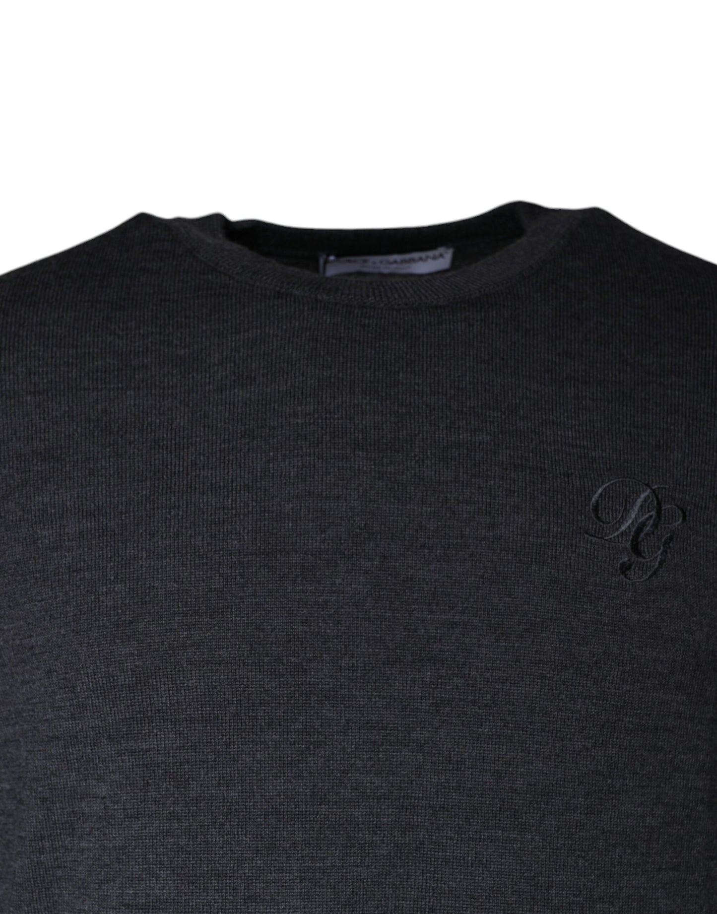 Dolce &amp; Gabbana Pullover aus dunkelgrauer Wolle mit Rundhalsausschnitt