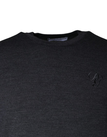 Dolce &amp; Gabbana Pullover aus dunkelgrauer Wolle mit Rundhalsausschnitt