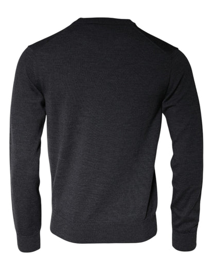 Dolce &amp; Gabbana Pullover aus dunkelgrauer Wolle mit Rundhalsausschnitt