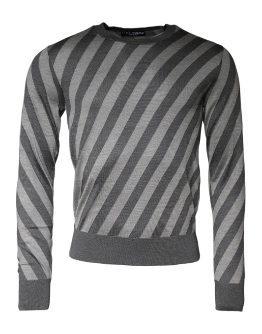 Dolce &amp; Gabbana Gray Stripes Long Sleeve Round Neck Pullover Sweater