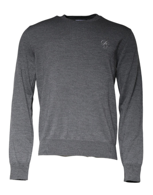 Dolce &amp; Gabbana Dark Gray Wool Crew Neck Pullover Sweater