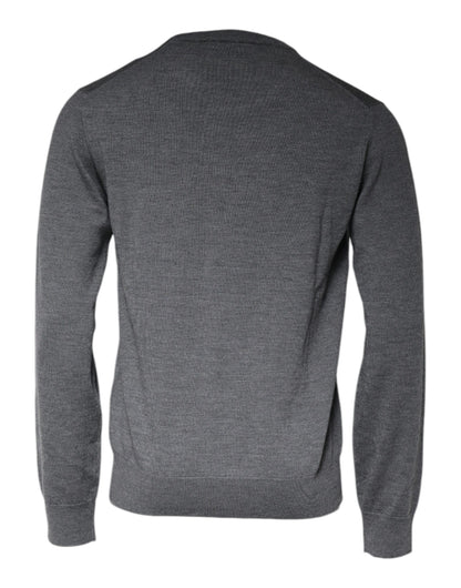 Dolce &amp; Gabbana Dark Gray Wool Crew Neck Pullover Sweater