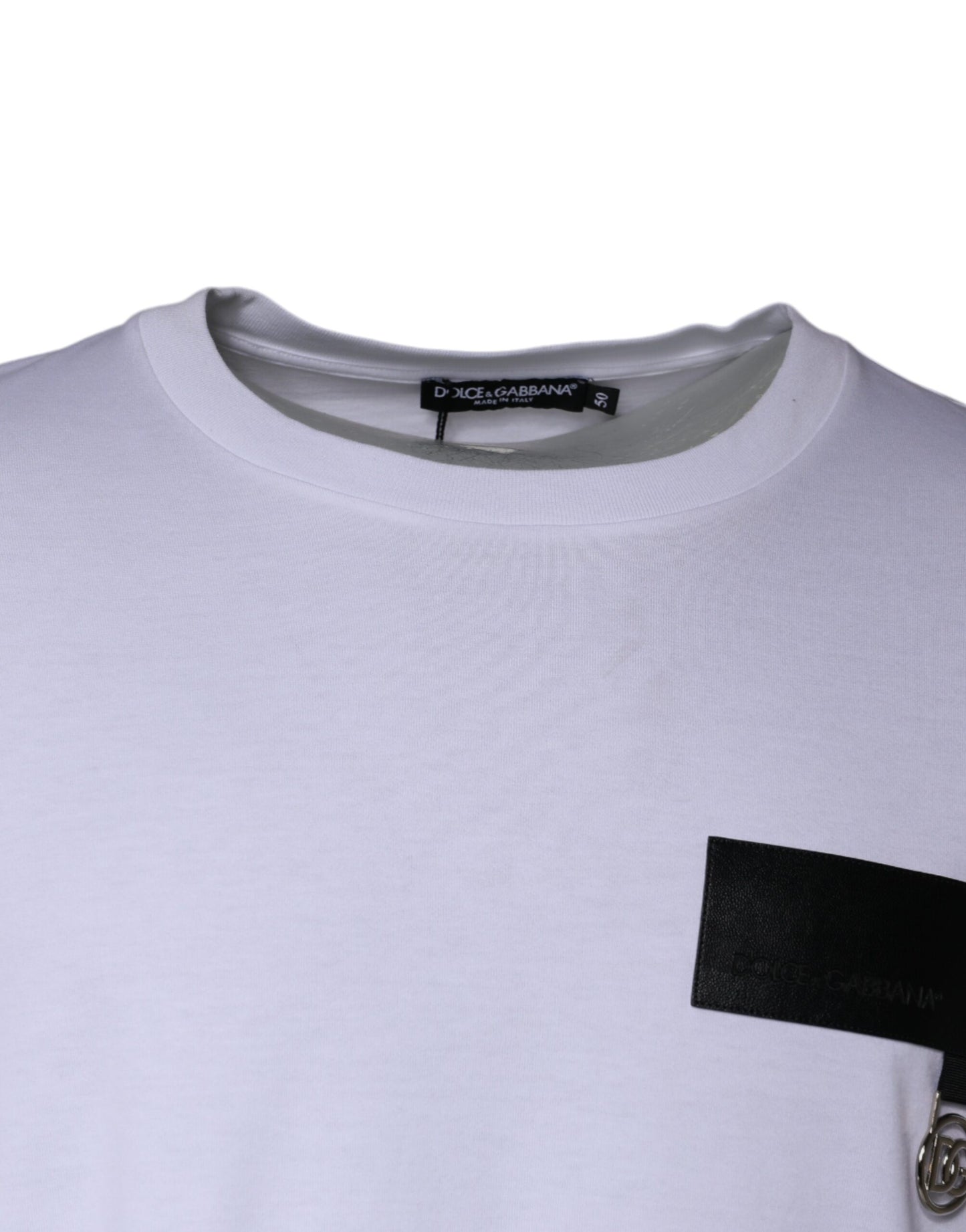 Dolce &amp; Gabbana White Logo Patch Cotton Crew Neck T-shirt