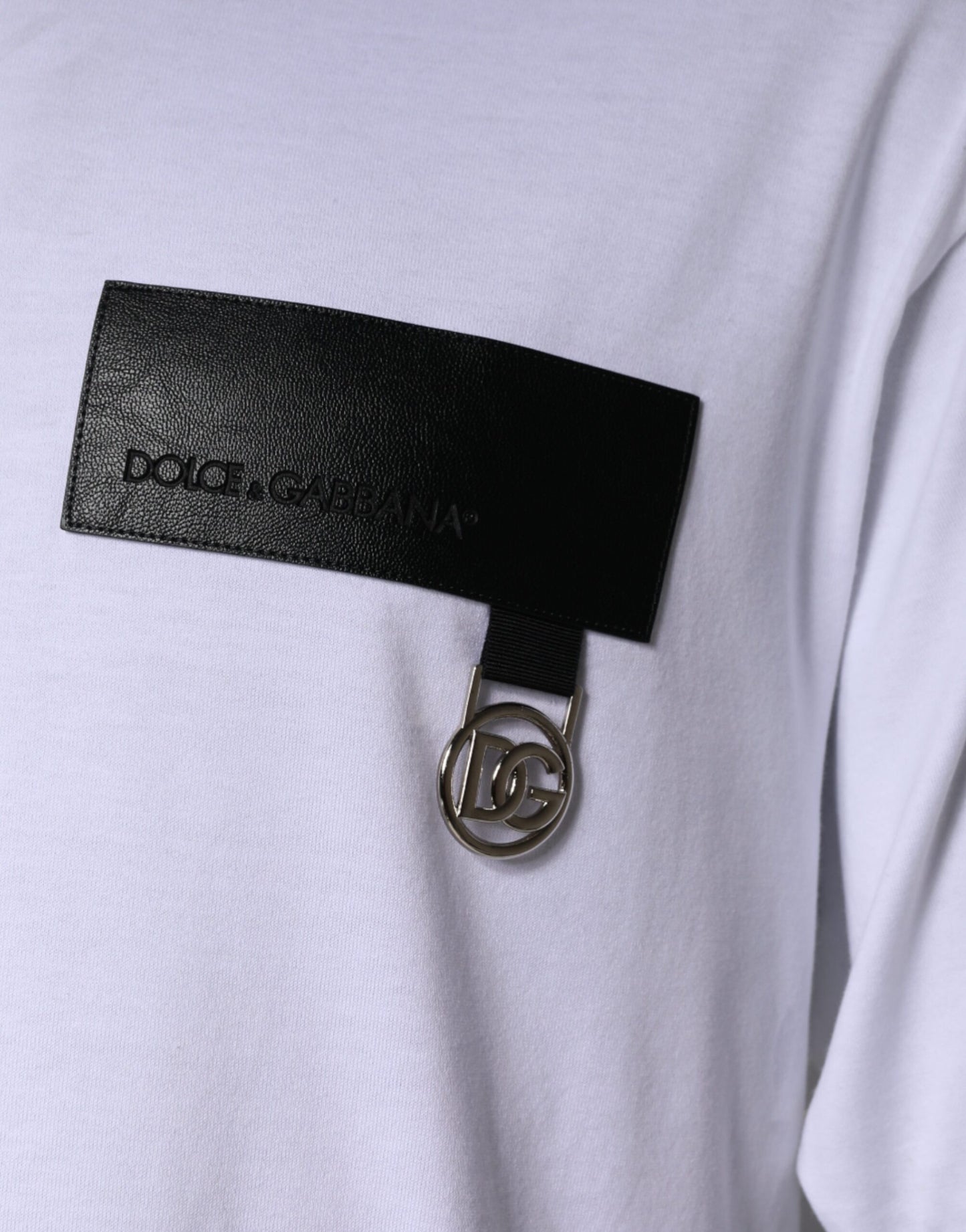 Dolce &amp; Gabbana White Logo Patch Cotton Crew Neck T-shirt