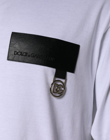 Dolce &amp; Gabbana White Logo Patch Cotton Crew Neck T-shirt