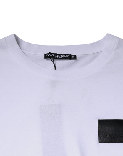 Dolce &amp; Gabbana White Logo Patch Cotton Crew Neck T-shirt