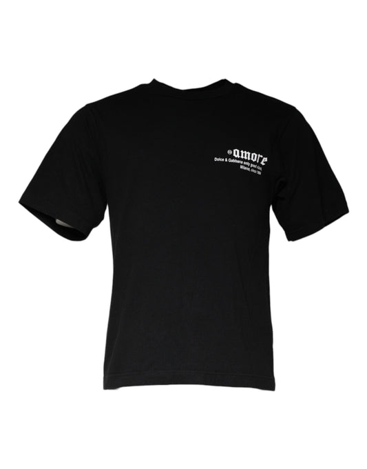 Dolce &amp; Gabbana Schwarzes Baumwoll-T-Shirt mit Rundhalsausschnitt und Amore-Print
