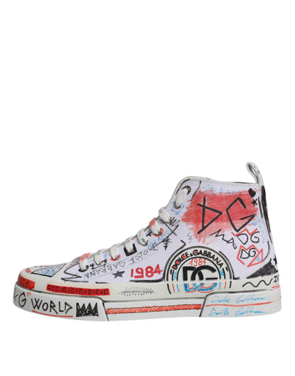 Dolce &amp; Gabbana – Weiße High-Top-Sneaker aus Baumwolle mit Graffiti-Motiv