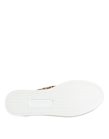 Dolce &amp; Gabbana Braun Kalbsleder Pelz Leopard Männer Sneakers Schuhe