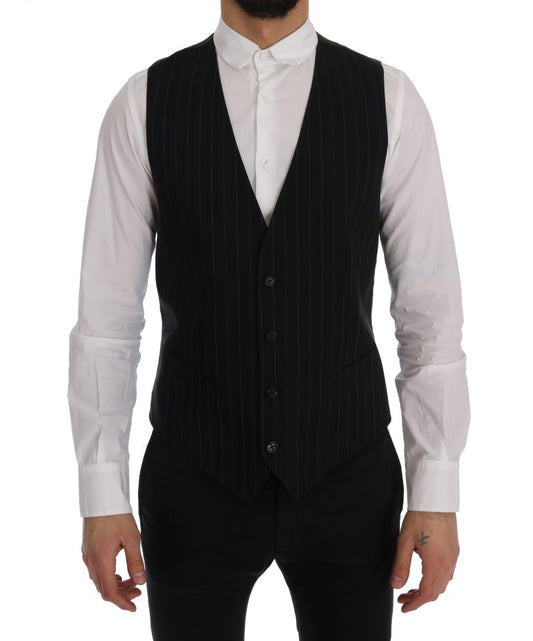Dolce &amp; Gabbana Schwarze STAFF-Weste aus gestreifter Baumwolle