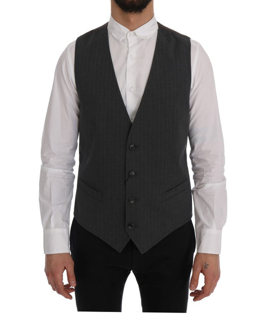 Dolce &amp; Gabbana Graue gestreifte Baumwoll-Strickjacke STAFF