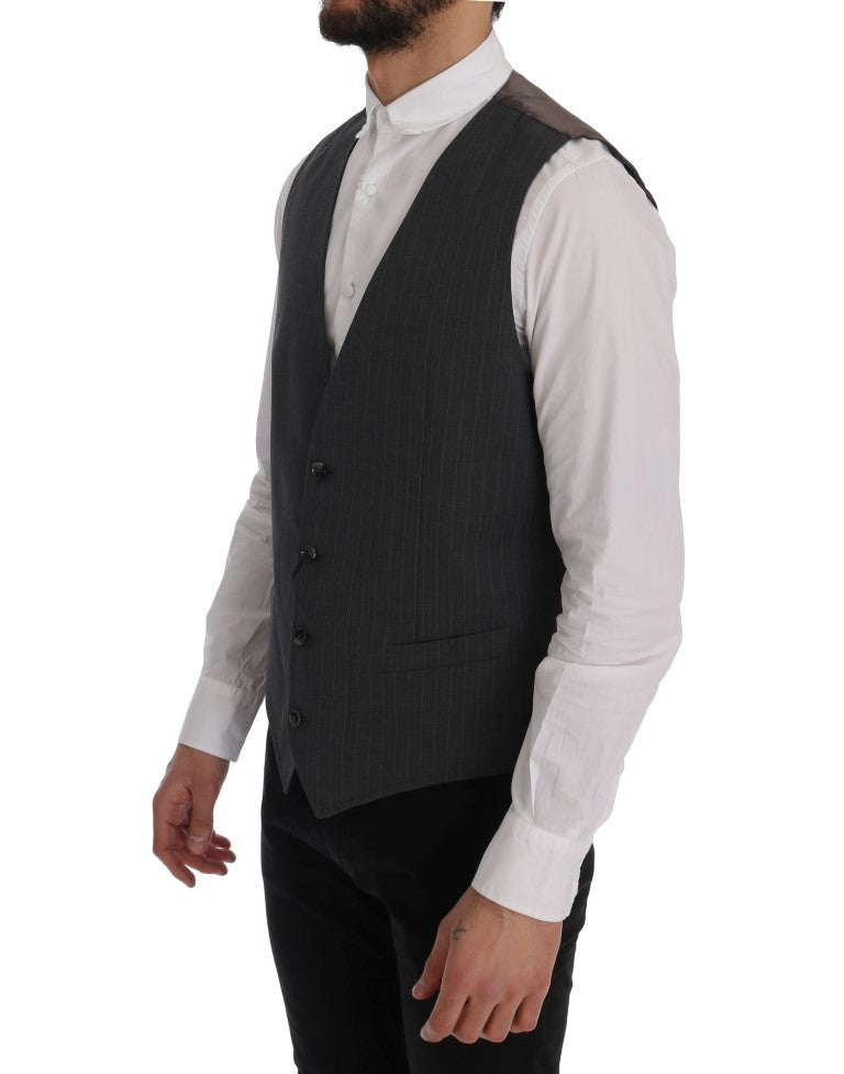 Dolce &amp; Gabbana Graue gestreifte Baumwoll-Strickjacke STAFF