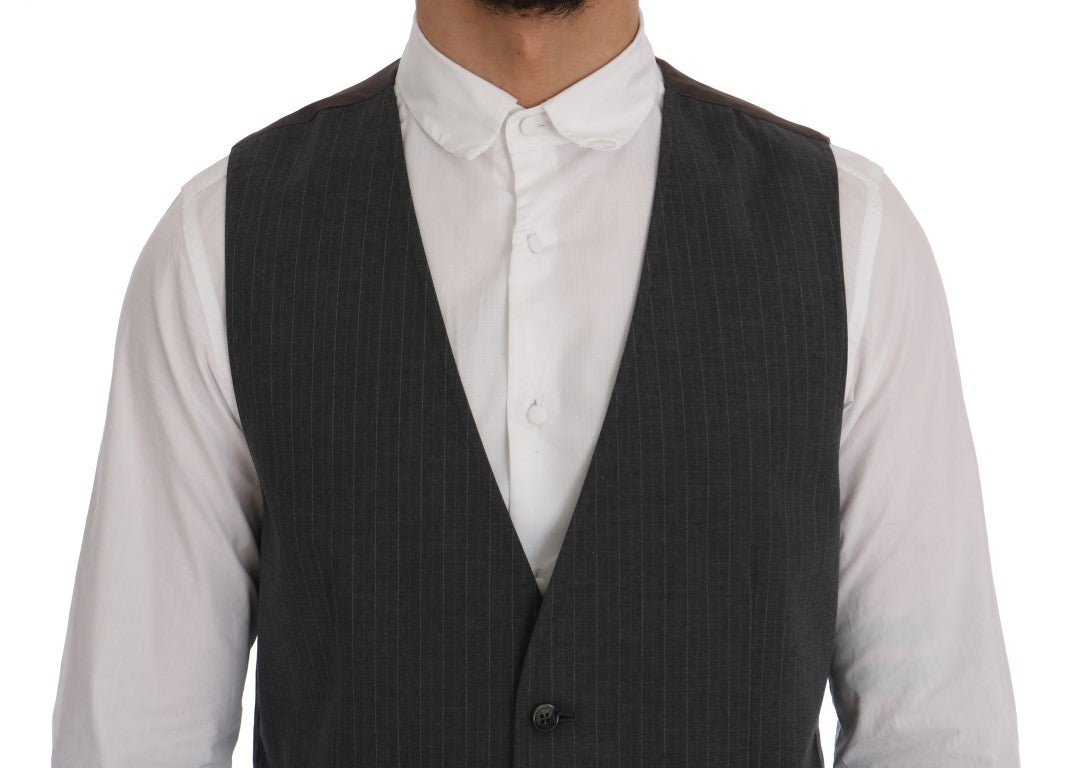 Dolce &amp; Gabbana Graue gestreifte Baumwoll-Strickjacke STAFF