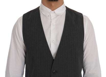 Dolce &amp; Gabbana Graue gestreifte Baumwoll-Strickjacke STAFF