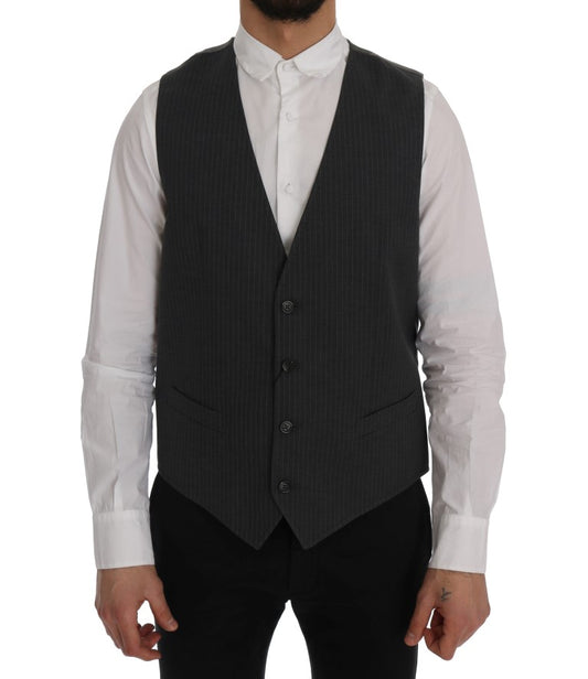 Dolce &amp; Gabbana Graue gestreifte Baumwoll-Strickjacke STAFF