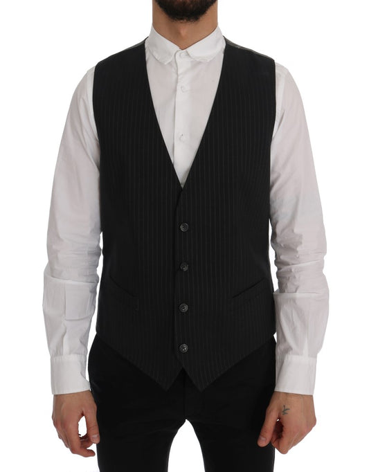 Dolce &amp; Gabbana Graue gestreifte Baumwoll-Strickjacke STAFF