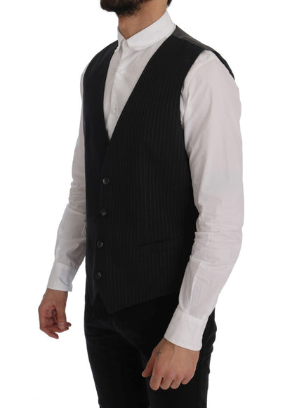 Dolce &amp; Gabbana Graue gestreifte Baumwoll-Strickjacke STAFF