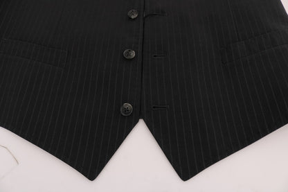Dolce &amp; Gabbana Graue gestreifte Baumwoll-Strickjacke STAFF