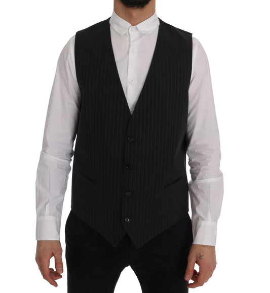 Dolce &amp; Gabbana Graue gestreifte Baumwoll-Strickjacke STAFF