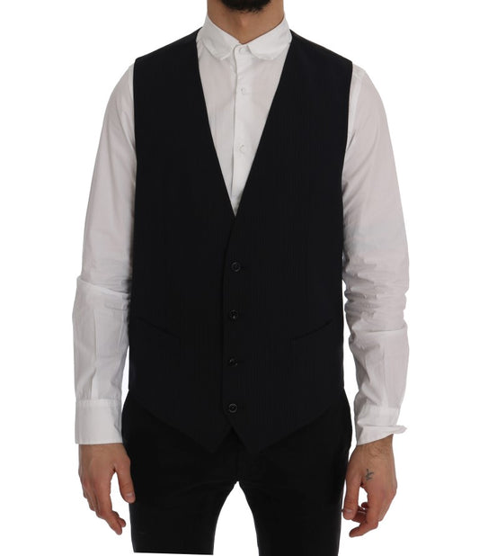 Dolce &amp; Gabbana – Schwarze, gestreifte Strickjacke aus Wolle „STAFF“