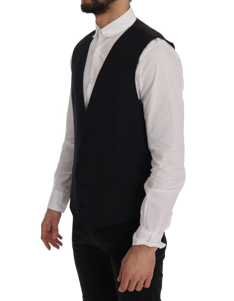 Dolce &amp; Gabbana – Schwarze, gestreifte Strickjacke aus Wolle „STAFF“