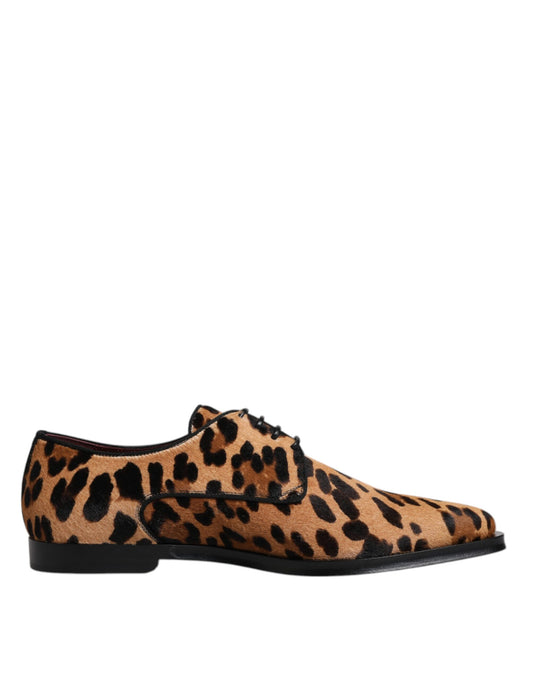 Dolce &amp; Gabbana – Braune Derby-Schuhe mit Leopardenmuster für formelle Herren