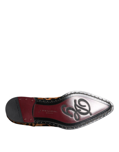 Dolce &amp; Gabbana – Braune Derby-Schuhe mit Leopardenmuster für formelle Herren