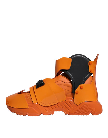 Dolce &amp; Gabbana – Orangefarbene, klobige High-Top-Sneakers mit mehreren Einsätzen