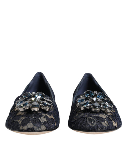 Dolce &amp; Gabbana – Blaue Taormina-Ballerinas mit Spitzenkristallen