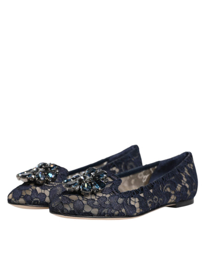Dolce &amp; Gabbana – Blaue Taormina-Ballerinas mit Spitzenkristallen