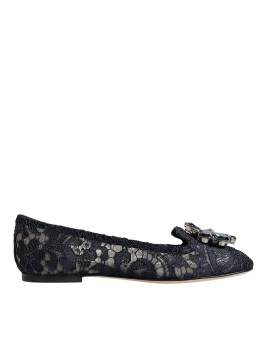 Dolce &amp; Gabbana – Blaue Taormina-Ballerinas mit Spitzenkristallen