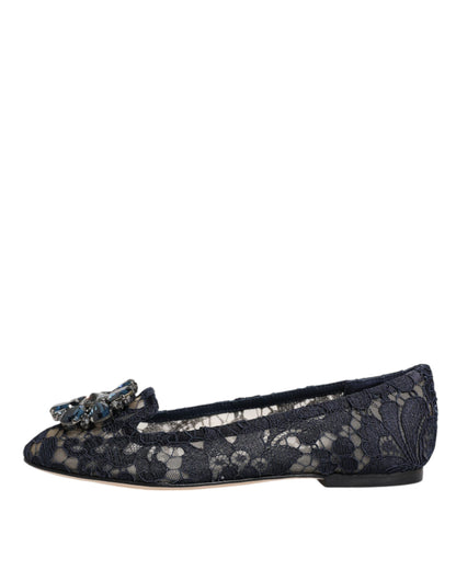 Dolce &amp; Gabbana – Blaue Taormina-Ballerinas mit Spitzenkristallen