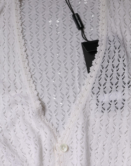 Dolce &amp; Gabbana – Weißer Cardigan aus Seide mit Knopfleiste