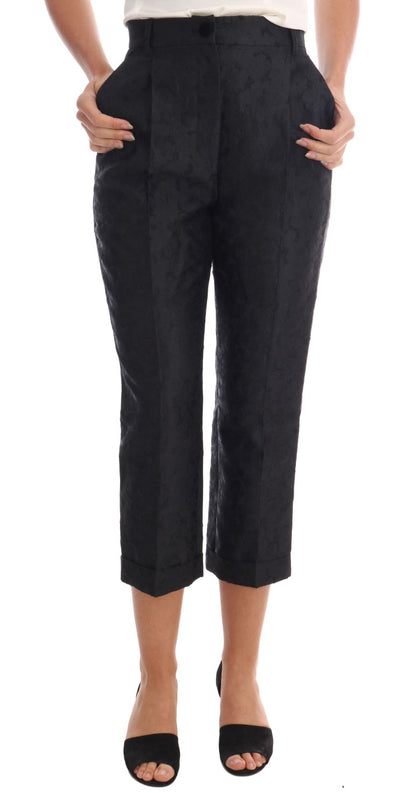 Dolce &amp; Gabbana – Schwarze Caprihose aus geblümtem Brokat