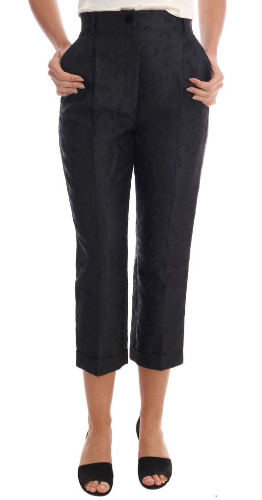 Dolce &amp; Gabbana – Schwarze Caprihose aus geblümtem Brokat