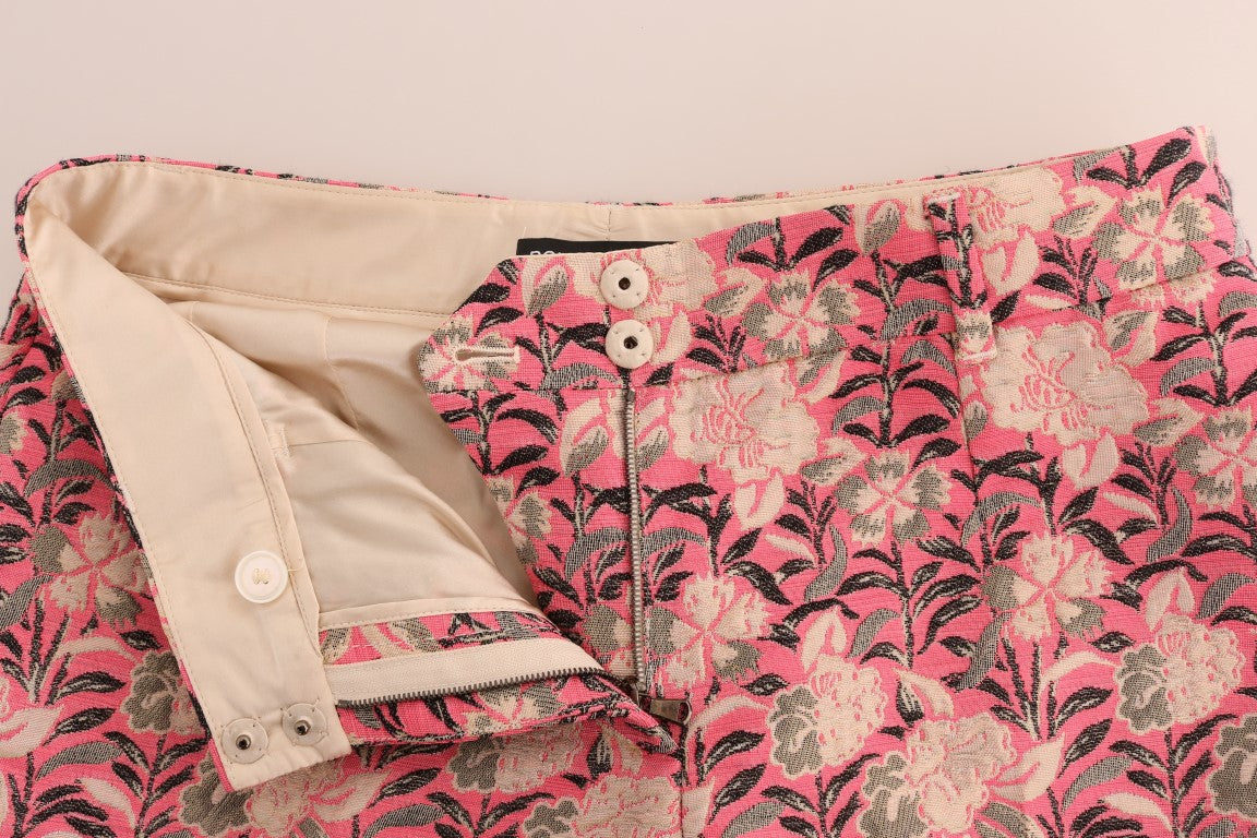 Dolce &amp; Gabbana – Caprihose aus Brokat mit Blumenmuster in Rosa