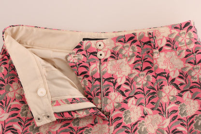 Dolce &amp; Gabbana – Caprihose aus Brokat mit Blumenmuster in Rosa