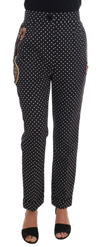 Dolce &amp; Gabbana – Schwarze Hose mit gepunktetem Sicily-Kristallmuster