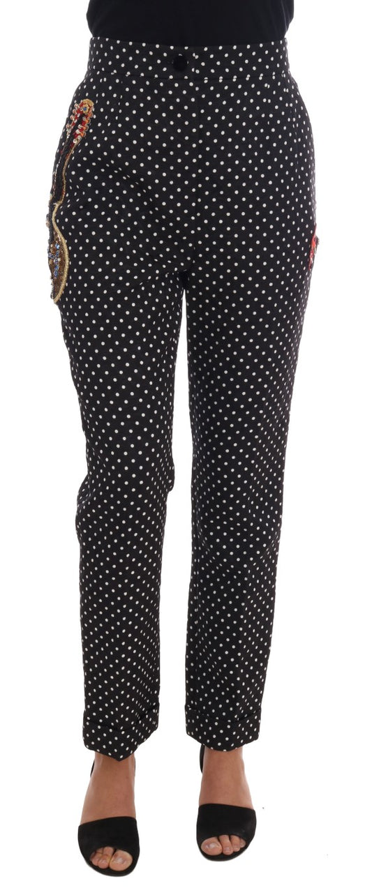 Dolce &amp; Gabbana – Schwarze Hose mit gepunktetem Sicily-Kristallmuster