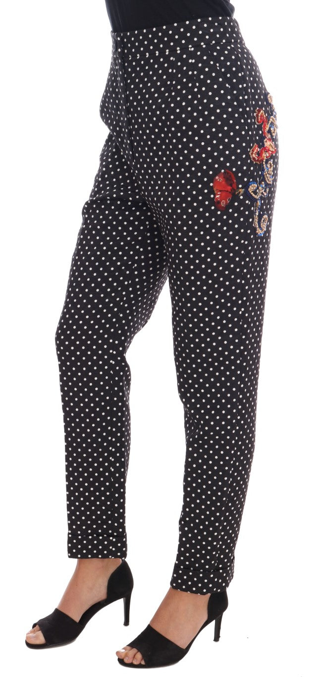 Dolce &amp; Gabbana – Schwarze Hose mit gepunktetem Sicily-Kristallmuster