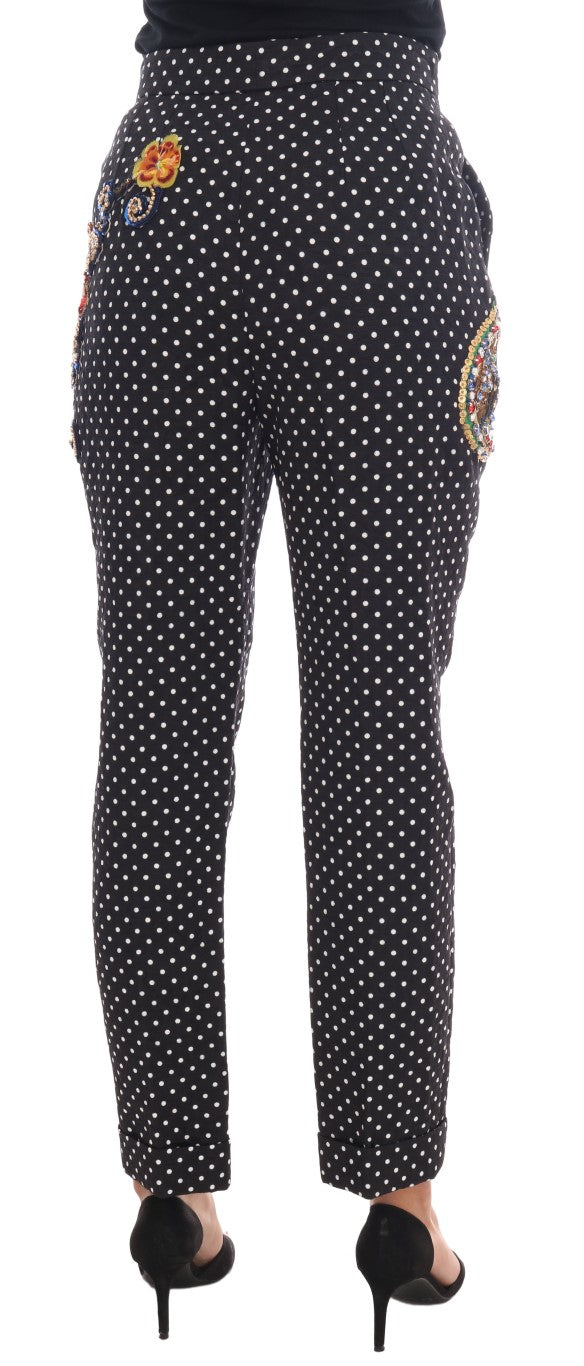 Dolce &amp; Gabbana – Schwarze Hose mit gepunktetem Sicily-Kristallmuster