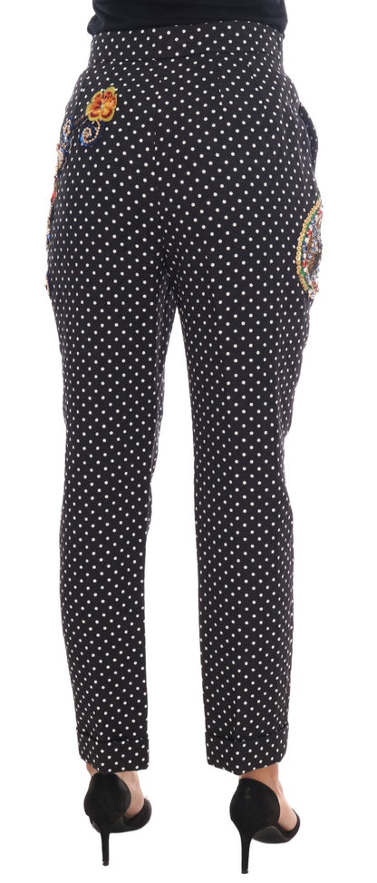 Dolce &amp; Gabbana – Schwarze Hose mit gepunktetem Sicily-Kristallmuster