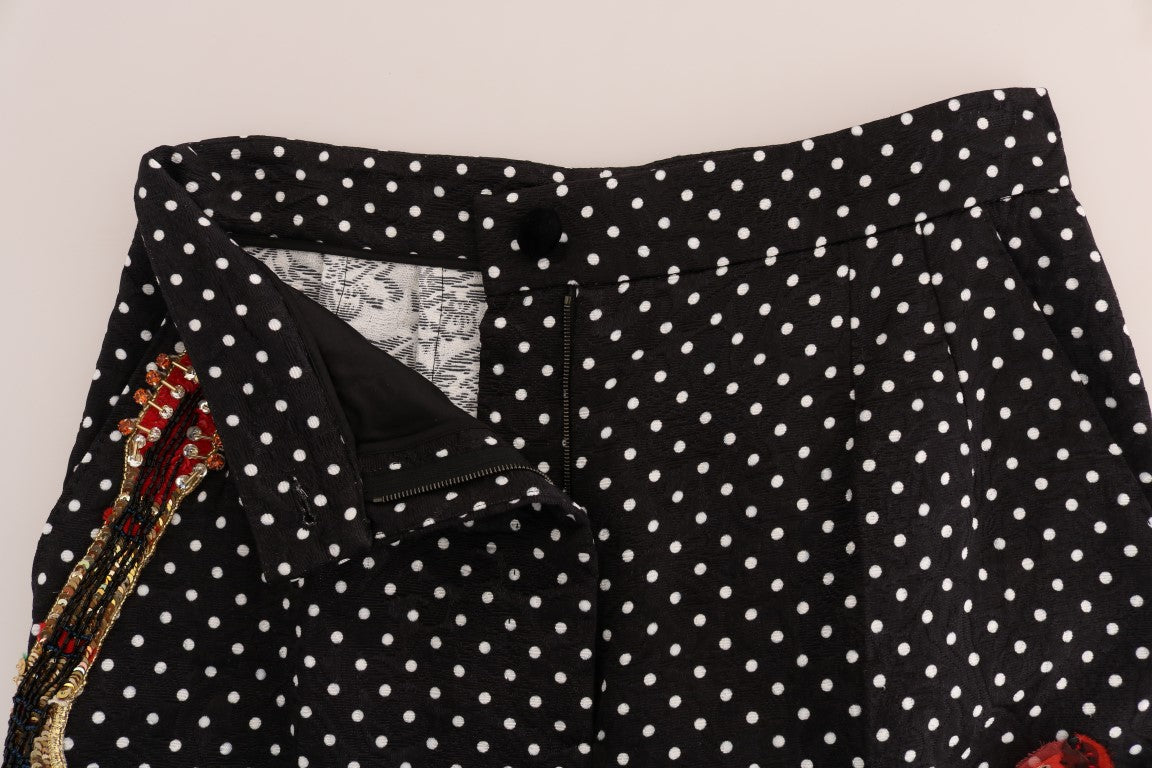 Dolce &amp; Gabbana – Schwarze Hose mit gepunktetem Sicily-Kristallmuster