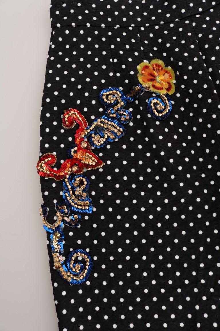 Dolce &amp; Gabbana – Schwarze Hose mit gepunktetem Sicily-Kristallmuster