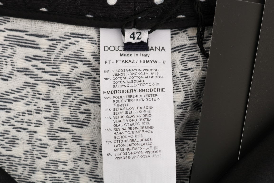 Dolce &amp; Gabbana – Schwarze Hose mit gepunktetem Sicily-Kristallmuster