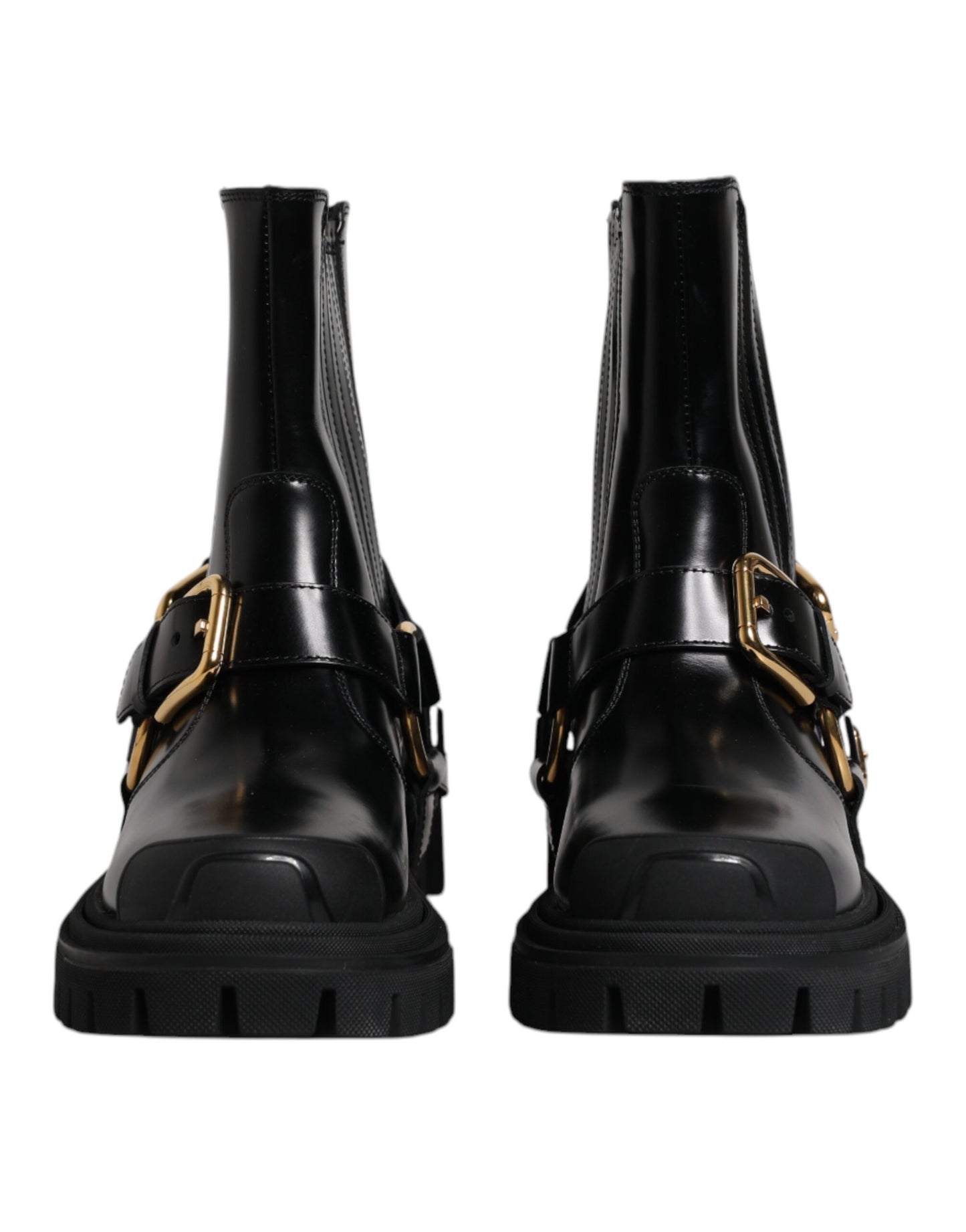 Dolce &amp; Gabbana Black Leather Slip On Stretch Trekking Boots Shoes